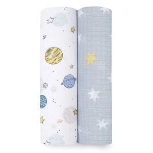 NEW! Aden + Anais Essentials 2-Pack Swaddle Space Cadet 100% Muslin Cotton